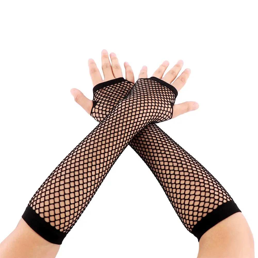 1 Pair Sexy Women Party Neon Fishnet Fingerless Long Gloves Sun Protection Sleeves Mesh Lace Thin Gloves Summer Arm Warmer