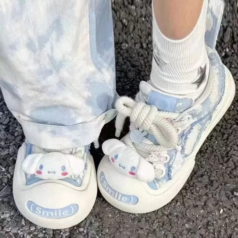 Sanrio Cinnamoroll Blue Canvas Shoes Girls 2024 New Cinnamoroll Platform Sneakers Versatile Cute Preppy Style Skateboard Shoes