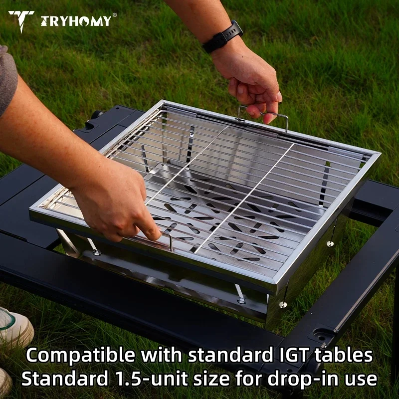 Tryhomy IGT 1.5 Unit Folding Stainless Steel Charcoal BBQ Grill Portable Outdoor Camping Tabletop Drop-in Grill with Oxford Bag
