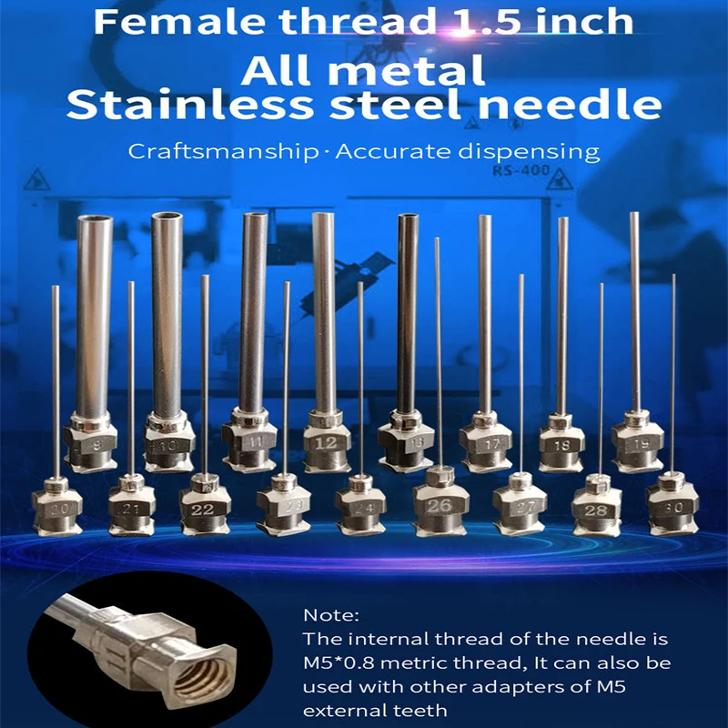 

12 Pack M5 internal/female thread stainless steel needle/tips 1.5 inch exposed length 38mm total length 50mm from 12G to 21G