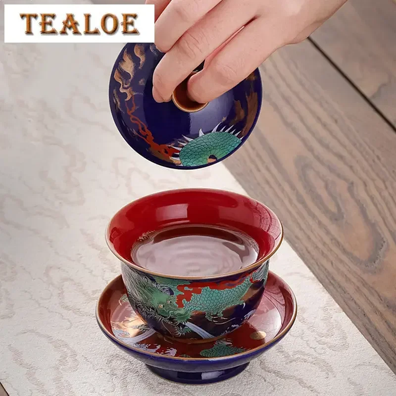 

Эмалированный цвет, три CAI Gaiwan, изысканная керамическая чаша для чая с крышкой, китайский чайный сервиз, подарки, высококачественный чайный заварочный чайник