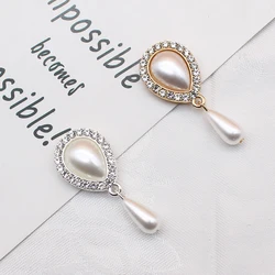 10Pcs20*48MM Water Drop Metal Rhinestone Pearl DIY Pendant Button Dress Wedding Dress Bow Jewelry Handmade Sewing Accessories