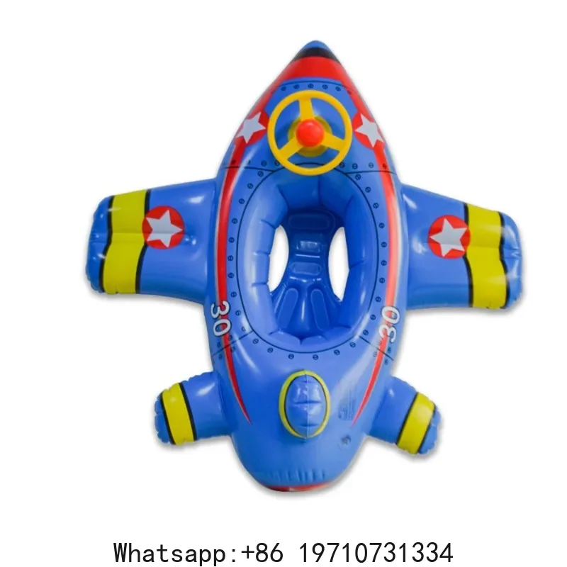 1pc Blue Airplane Inflatable Seat Ring Thickened PVC Swimming Ring With Steering Wheel Beach Pool Aircraft Yacht
