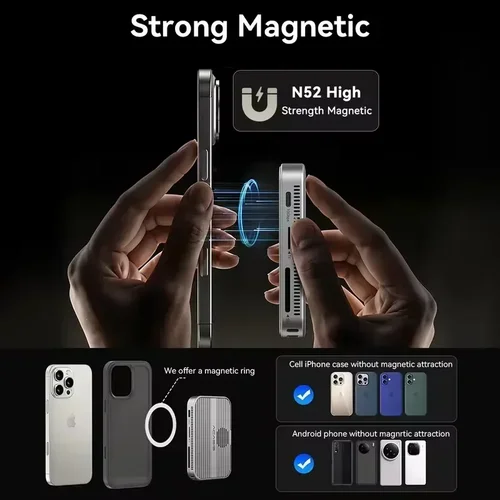 Imagen 2 del producto Caja Acasis USB-C SSD para iPhone 17/17 Pro | Almacenamiento externo M.2 NVMe para portátil Mac/Windows, adaptador magnético de transferencia de 10 Gbps