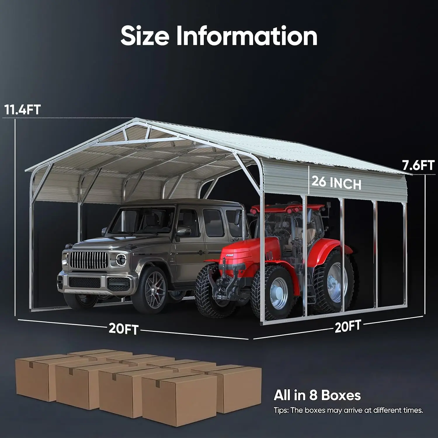 20x20 FT Heavy Duty Metal Carport Vertical Roof All Weather 2 Car Shelter for RV Vehicles & Farm Equipment, Customized