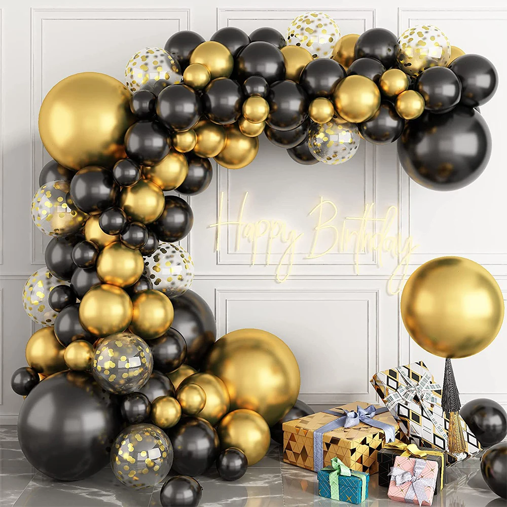 Metallic Golden Balck Balloon Arch Graduation Adult Wedding Globos Decor Baby Shower Children Birthday Party Ballons Celebration