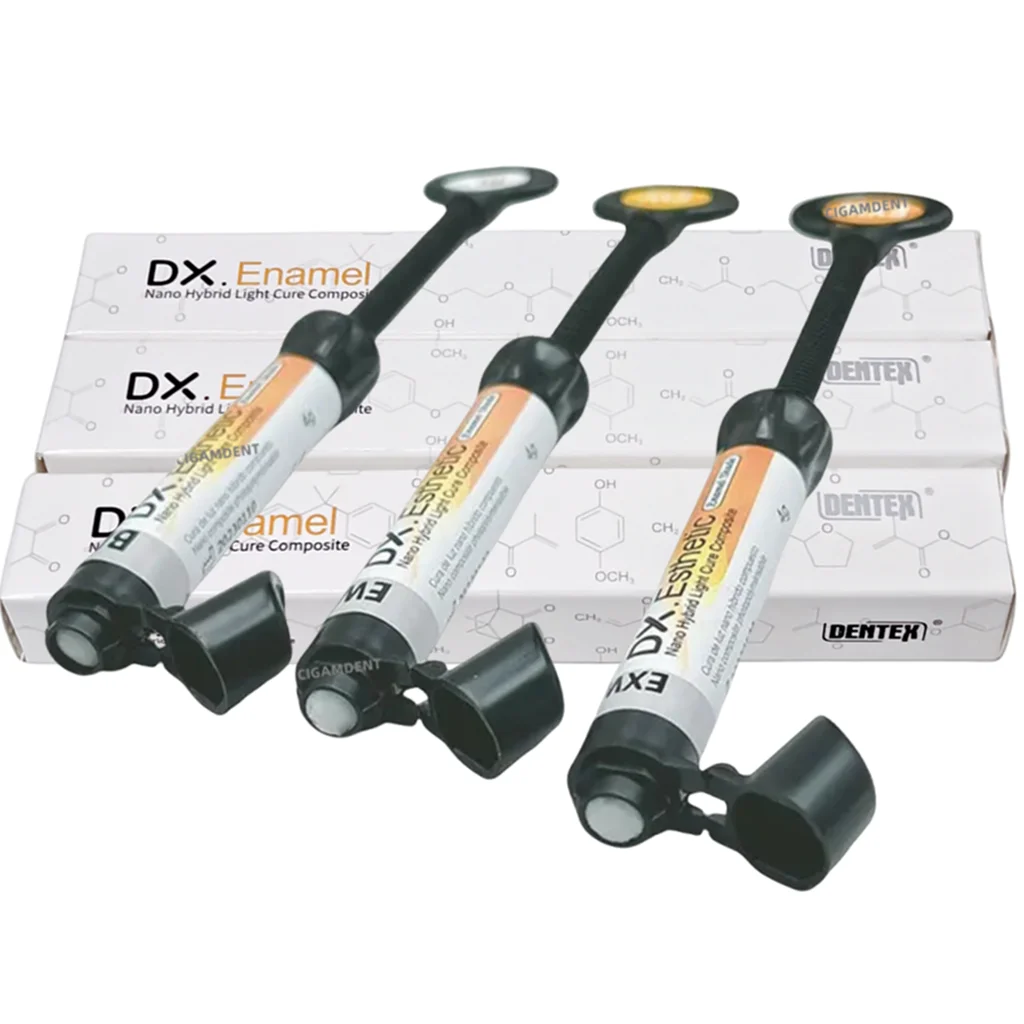 Dentale Dx. Ripristino dei denti anteriori incisivi composito fotopolimerizzabile ibrido Nano