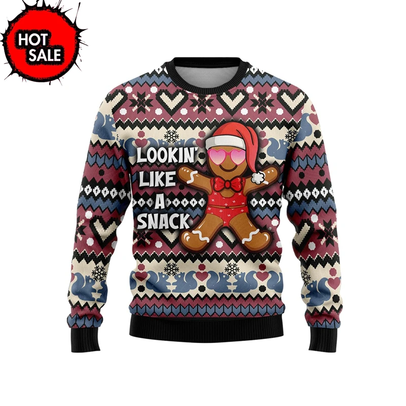 Merry Christmas Ugly Christmas Sweater Gingerbread Man Graphic Sweatshirts Funny Kids Jumper Sweaters Pullover Hoodies Sweaters