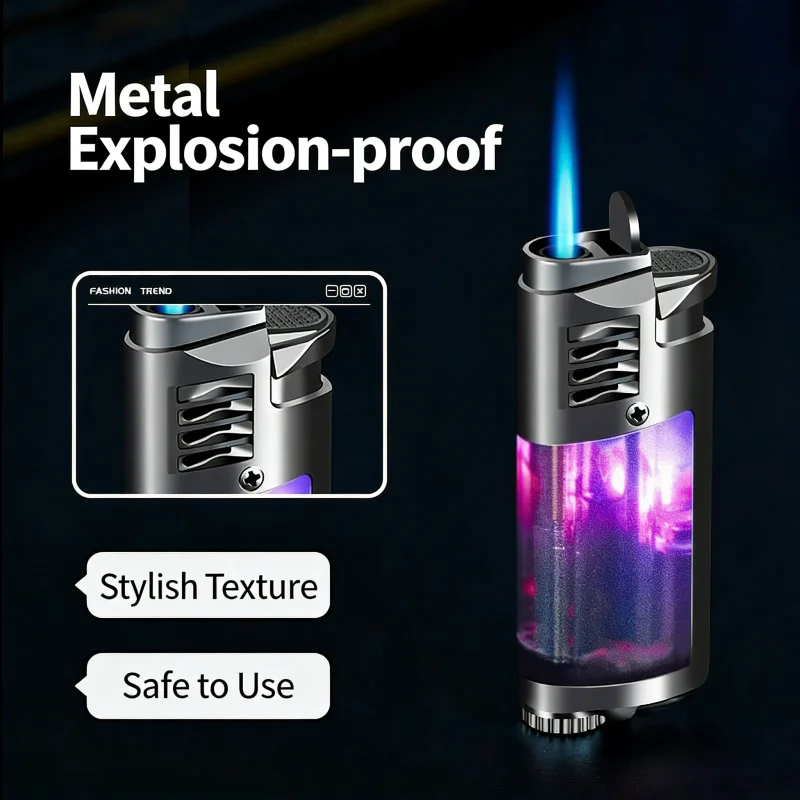 

FOCUS Metal Windproof Inflatable Lighter Flash Blue Flame Direct Torch Lighter Cigarette Accessories Men's Small Gifts