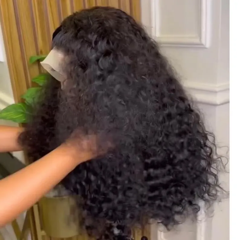 Wig Rambut Depan Tanpa Lem Tahan Panas Keriting Kribo Hitam Alami Panjang 26" Kepadatan 180 untuk Wanita Kulit Hitam dengan Rambut Bayi Preplucked