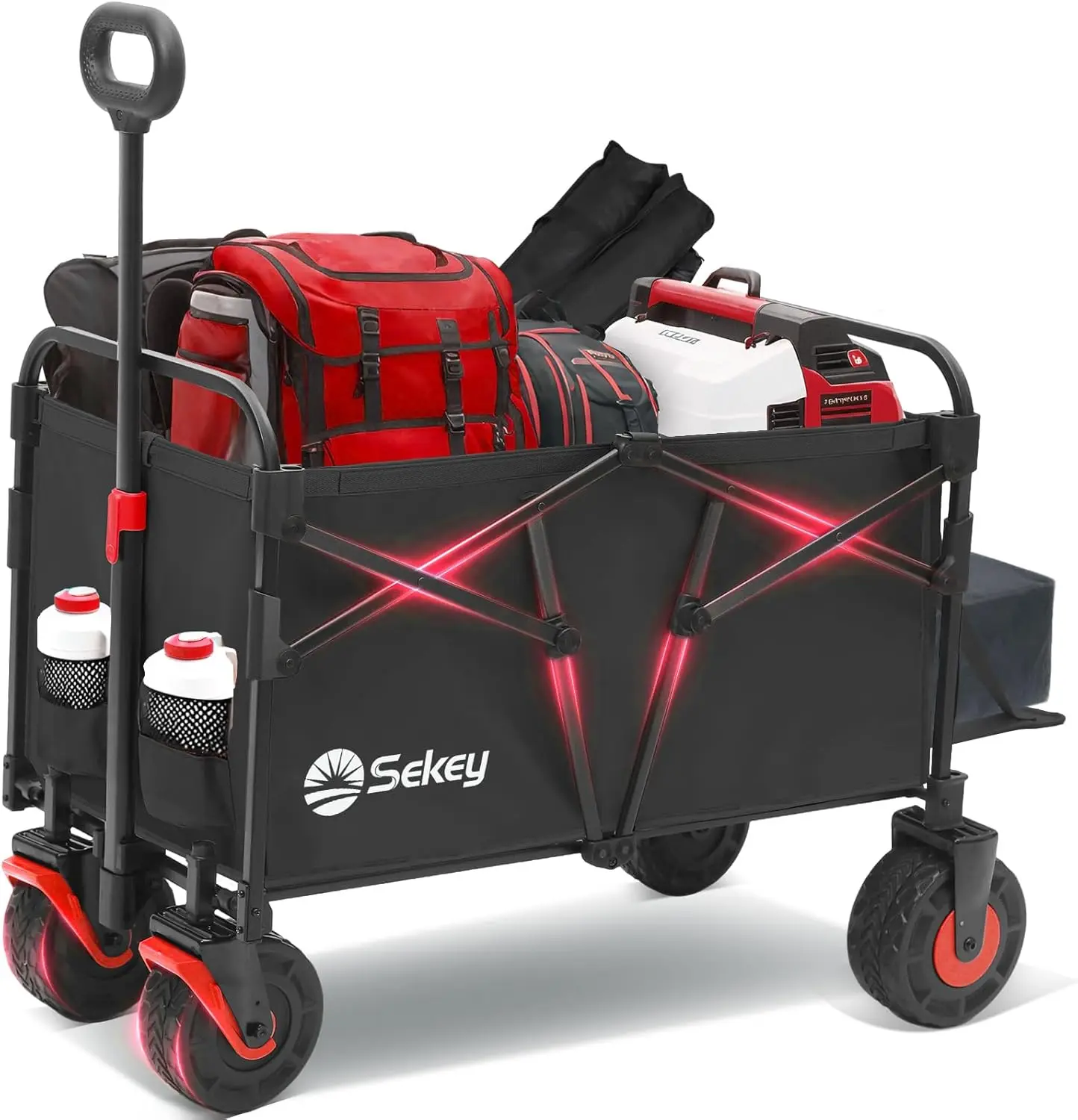 Chariot à main pliable XXL 200 kg 155 L, roues moulées à soufflage large spécial comme chariot à main pliable chariot de plage pliable avec hayon