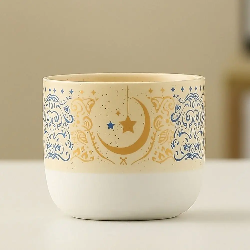 Water Cup Star Moon Texture Ceramic Coffee Cup Retro Handmade Flat Bottomed Cup Arabic Style Milk Cup Home Use