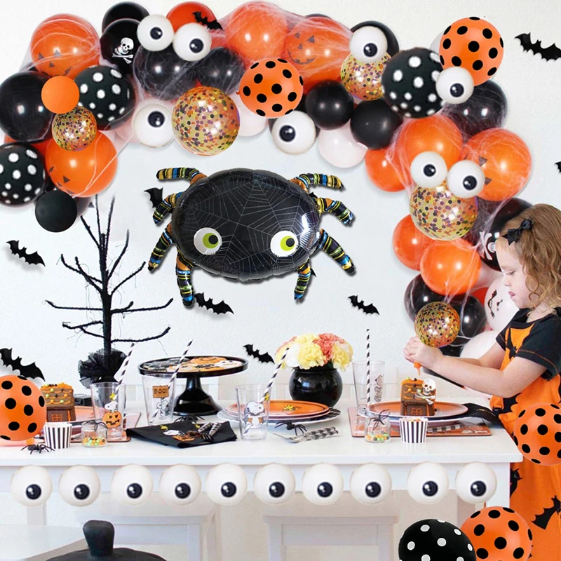 119pcs Halloween Balloon Arch Garland Kit Black Orange Confetti  Mylar Spider Balloon Halloween Theme Party Decorations