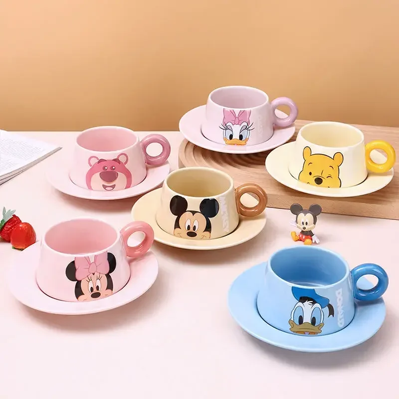 Juego de taza de café y platillo de cerámica para el hogar, patrón de dibujos animados personalizado creativo lindo, Disney, Pato Donald, Minnie, Mickey, Daisy, nuevo