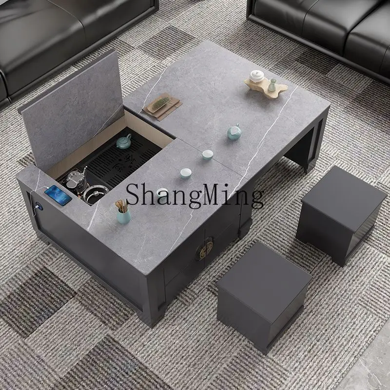 

CLintegrated modern home automatic tea tableall solid wood multi-functional living room lifting coffee table tea set