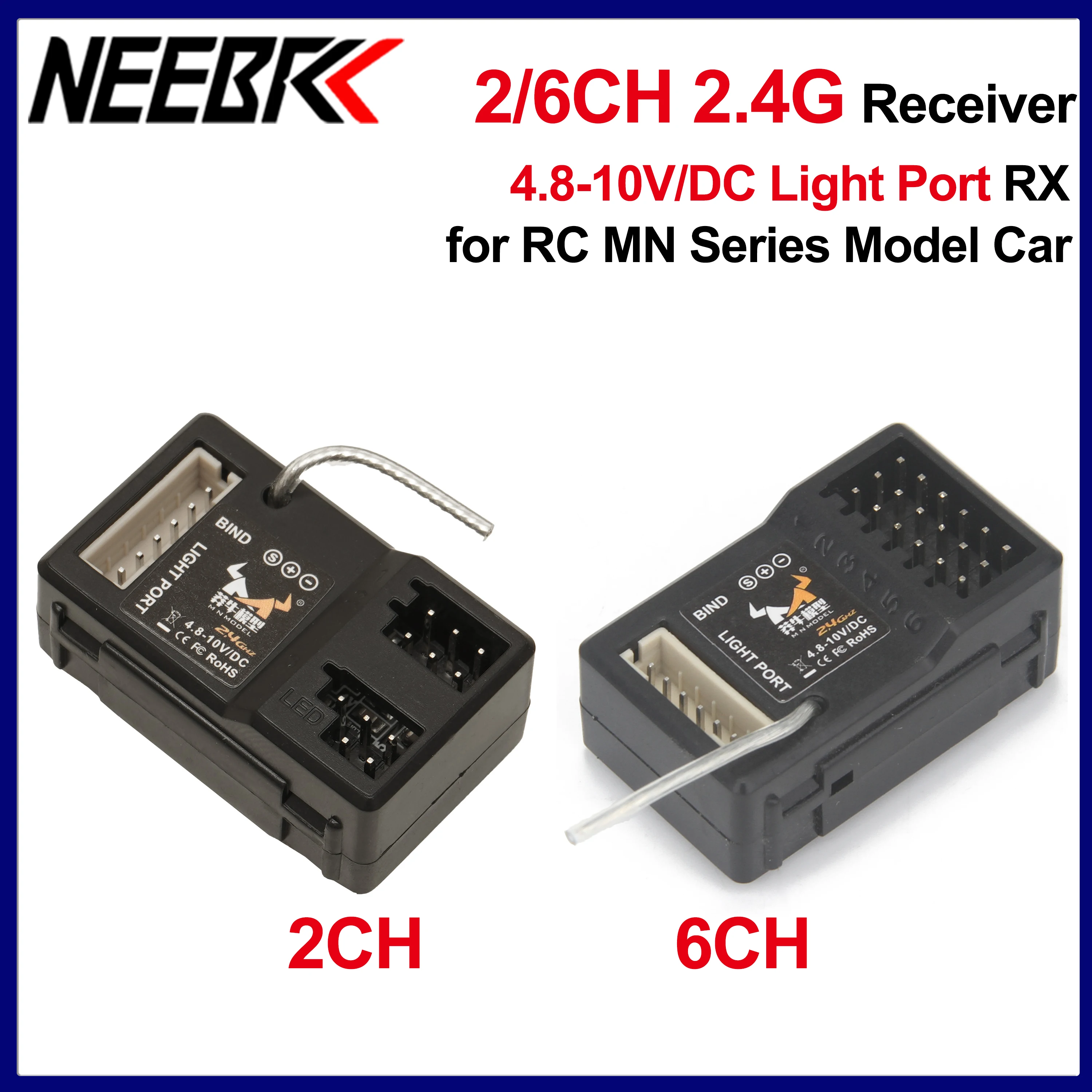 2CH 6CH 2.4G Receiver LED Light Port 4.8-10V for 1/12 RC Crawler Car MN82 MN86 MN78 MN99 MN128 MN168 MN111 MN90 MN WPL Part