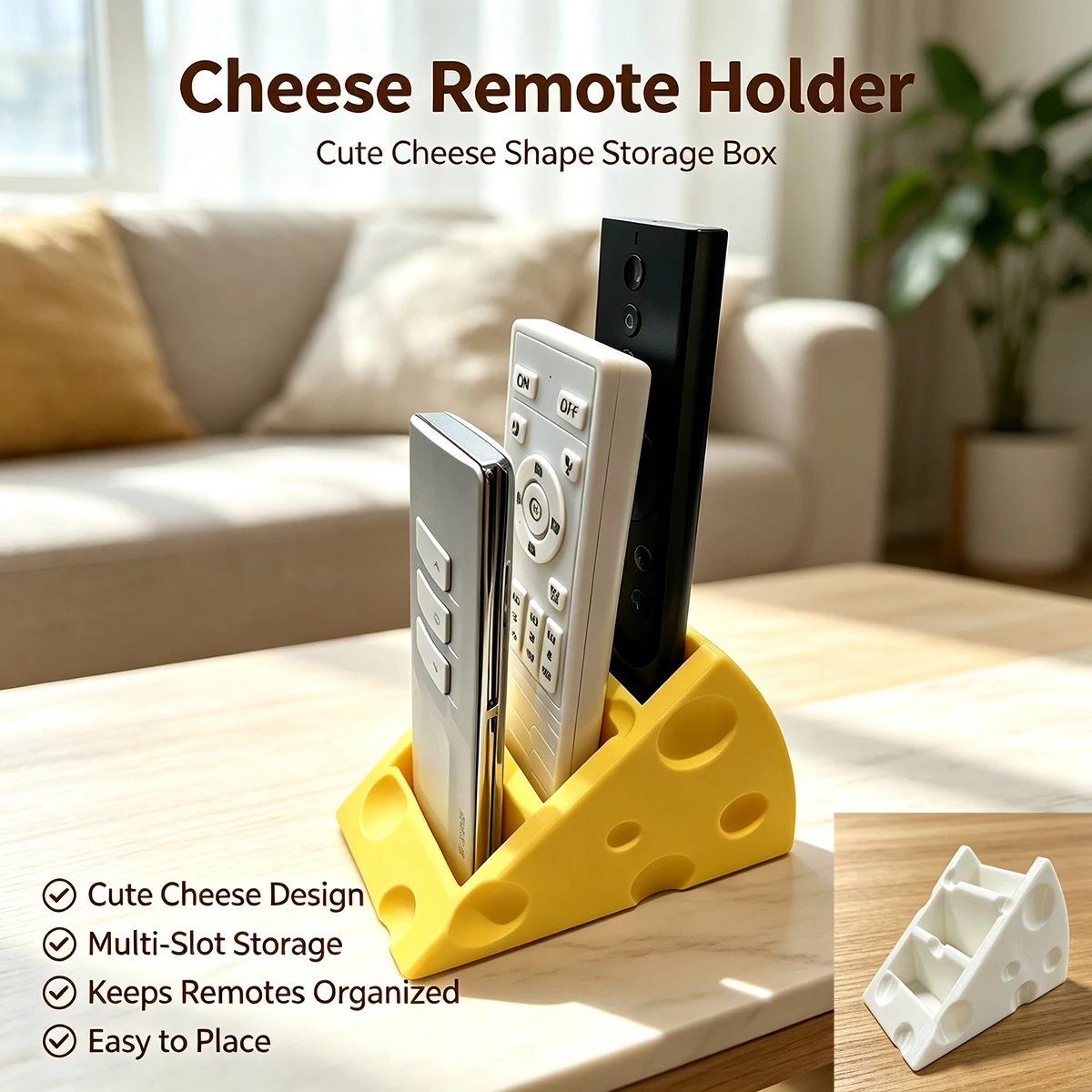 Cheese-Shaped Remote Control Storage Box Desktop Multi-Compartment Remote Control Storage Rack Cute Cheese Phone Storage Stand