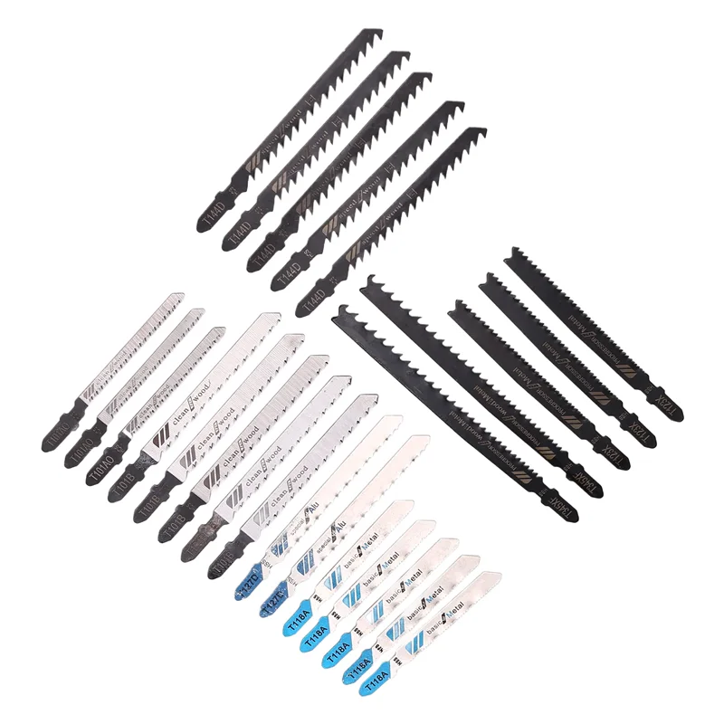 AB45 Set di lame per seghetto alternativo con gambo a T da 25 pezzi, lame con gambo a T per taglio di legno, plastica e metallo