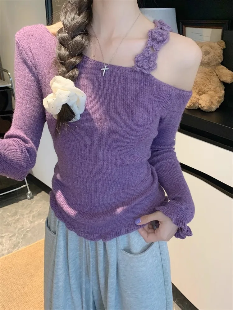

Retro Style Crochet Off Shoulder Sweater For Women In Autumn And Winter, High-End And Chic Slim Knit Top