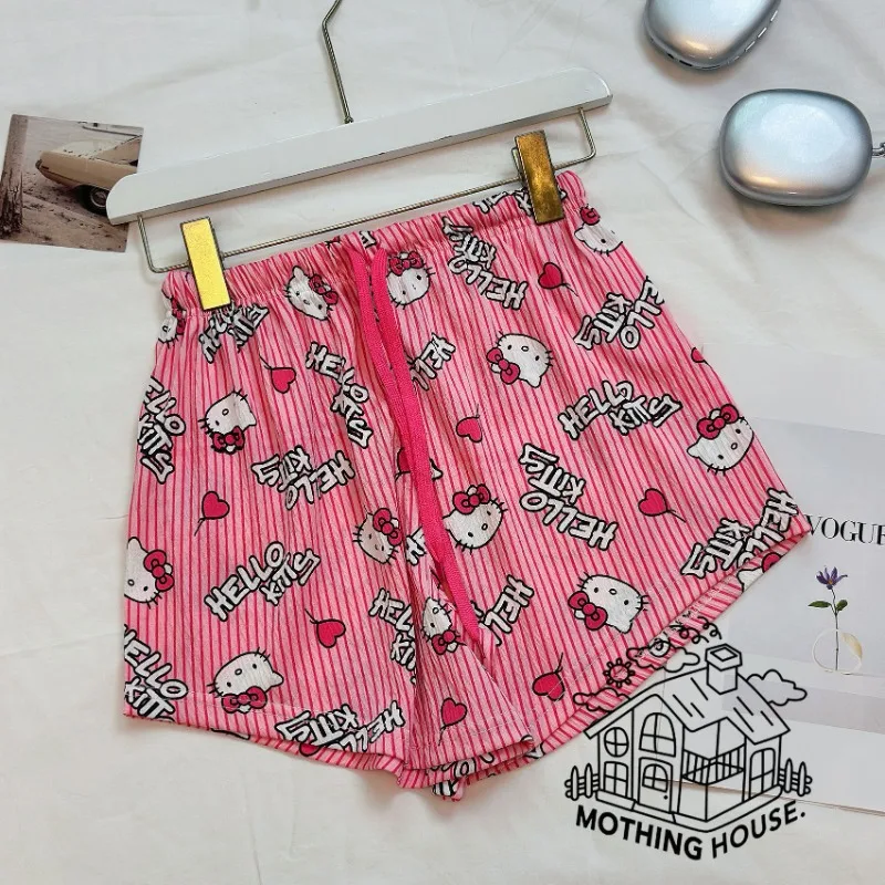 

Hello Kitty Kawaii Sleeping Pants Fashion Cartoon Girl Heart Summer Outable Pants Loose Home Pants Women Accessories Wholesale