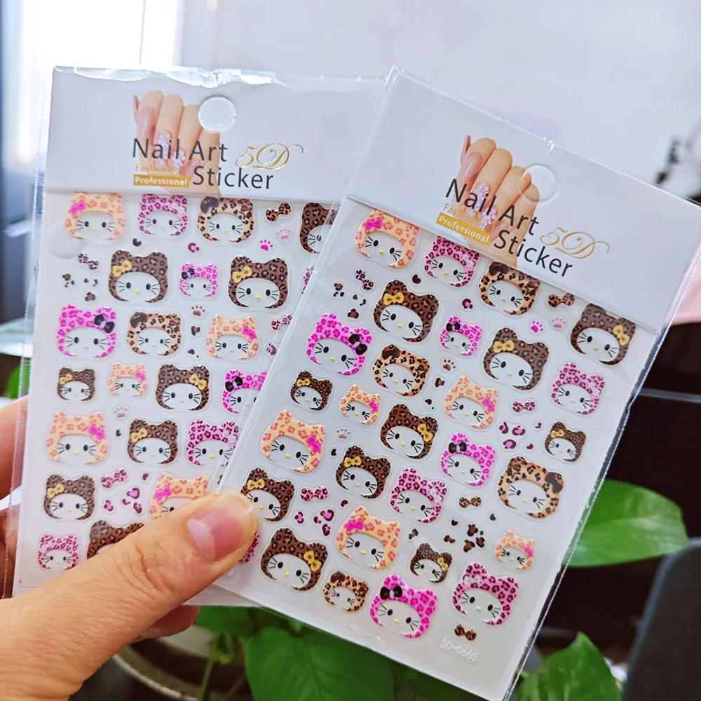 1/2/3 pezzi 5D misto leopardo stampa gattino cappello adesivo per unghie rosa/blu/leopardo KT cappello decalcomania per unghie autoadesiva leopardo gattino cursore