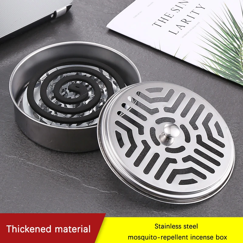 Household Mosquitoes Coil Holder Tray Frame With Lid Stainless Steel Round Rack Plate For Spirals Incense Insect Repellent