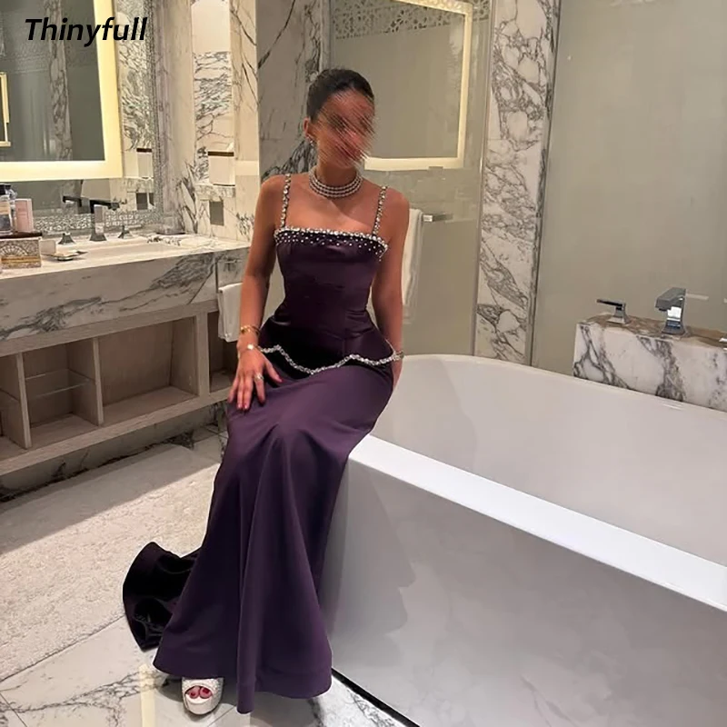 

Thinyfull Mermaid Sleeveless Arab Prom Dress Strapless Crystal Evening Dresses Dubai 2025 Long Gown Robe De Soirée Customized