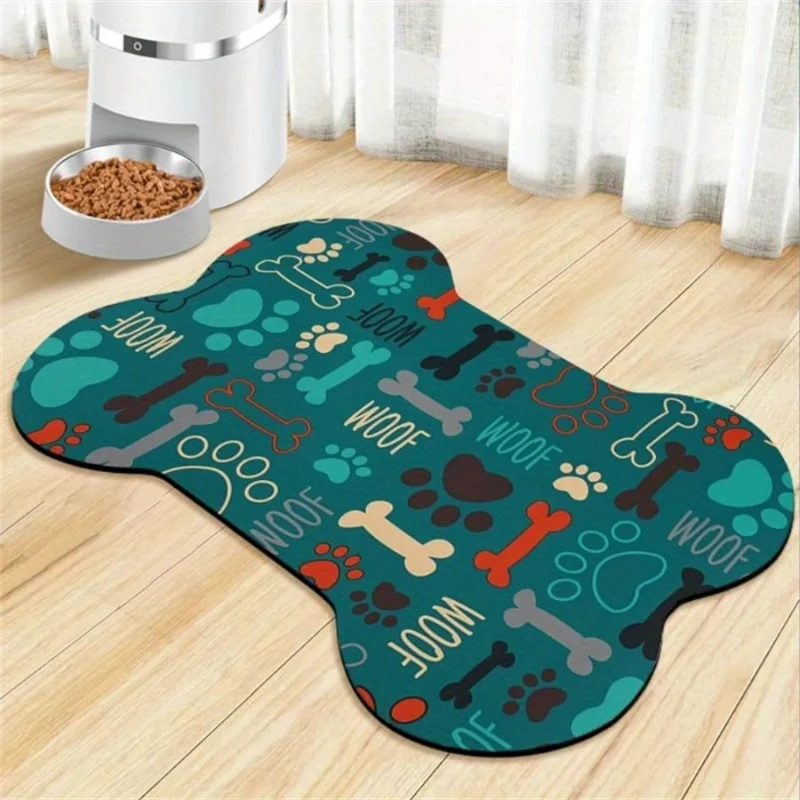 

40x60cm Cartoon Bone Dual-Sided Pet Mat Diatomaceous Earth Absorbent Quick-Dry Splash Proof Cat Dog Feeding Floor Mat