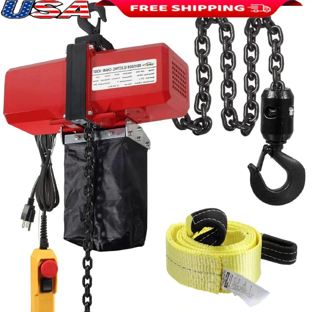 1100lbs Electric Chain Hoist 120V Wired Remote Control Overhead Crane Hoists 8.5ft Lifting Height 360° Rotatable Hook Safety