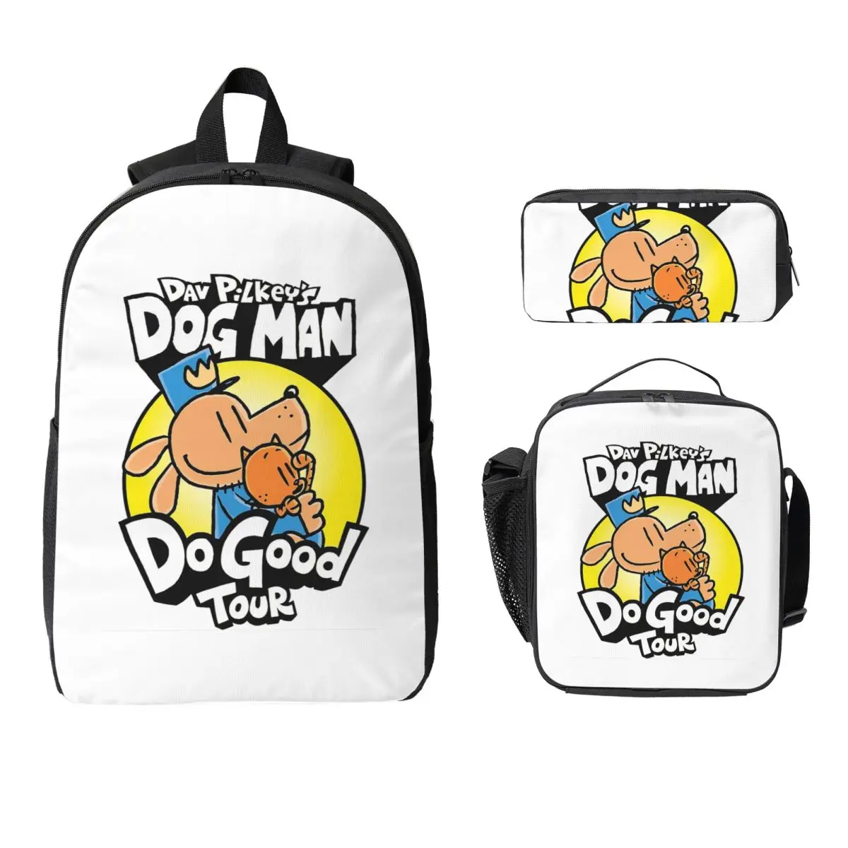 

Рюкзак Dog Man And Cat Do Good Tour для мальчиков и девочек, школьная сумка для ноутбука, сумки на плечо, 3 шт., изолированная сумка для обеда, пенал