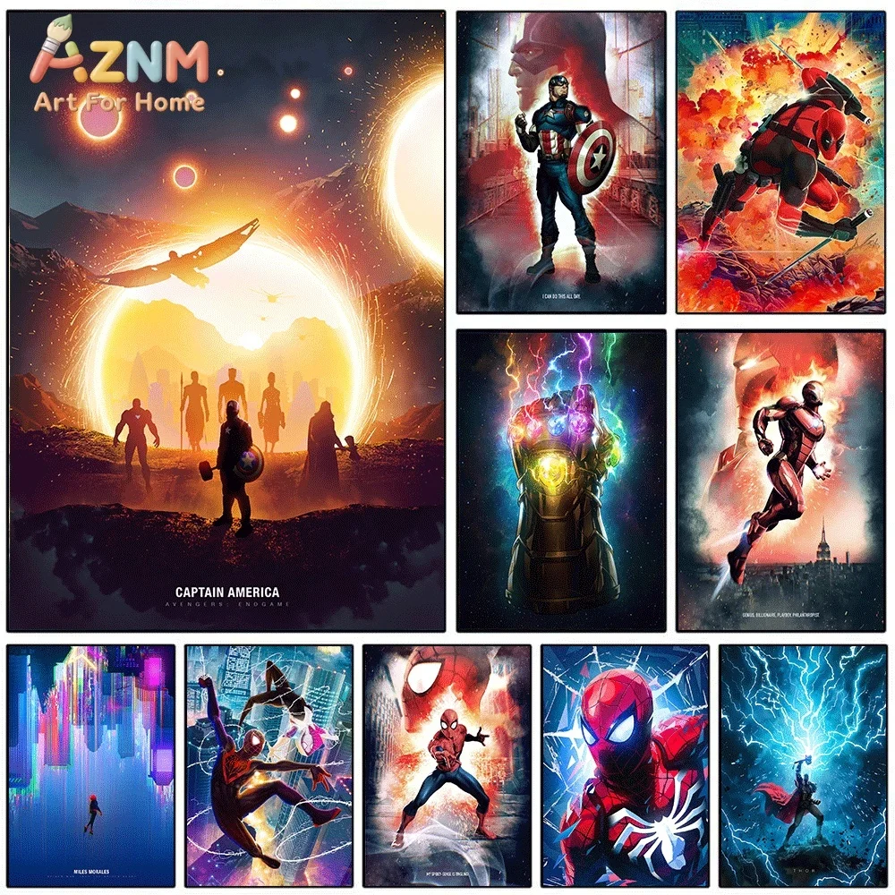 Avengers Endgame Canvas Wall Art Marvel Superhero Captain America Iron Man Spider‑Man Infinity Gauntlet Print Poster, Frameles