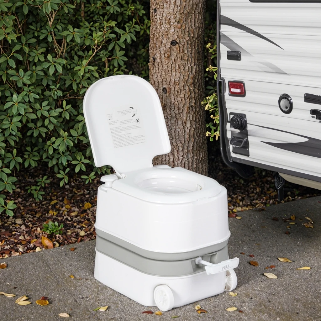 Portable 20L + 18L Camping Toilet with Wheels Double Outlet Flush Toilet Featuring Indicator for RV Exterior Accessories