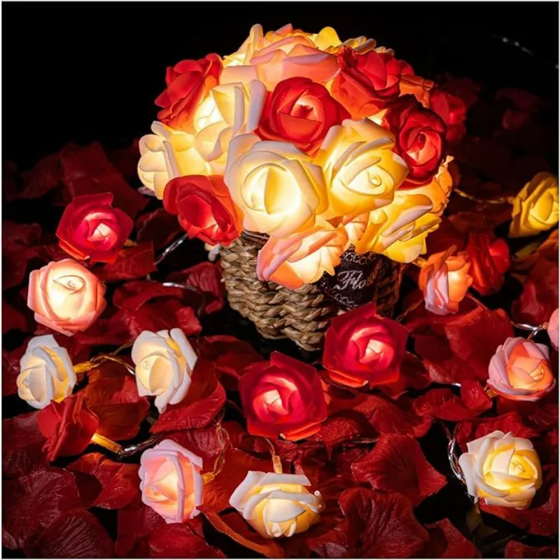 

Rose Flower String Lights 1.5M-10M USB Powered 10-80Leds Garland Night Lamps for Wedding Birthday Party Valentines Holiday Hotel