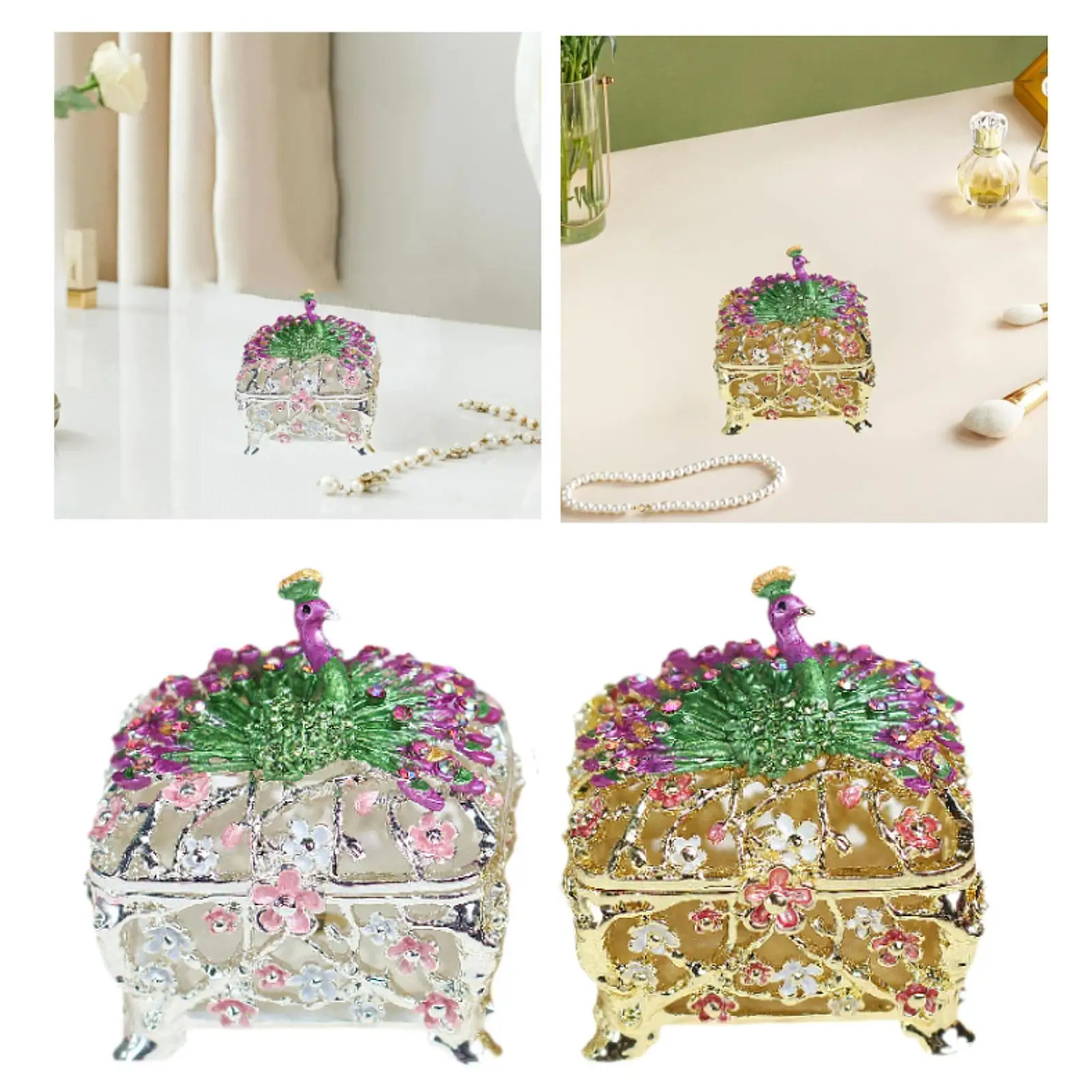 Jewelry Box Peacock Trinket Box Ornament Collectible Alloy Gift Jewelry Storage Box Jewelry Organizer for Necklaces Earrings