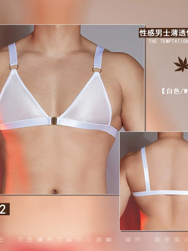 2024 Men\'s Sexy Metal Loop Strap Three Point Japanese/Korean Style High Elastic Ultra Thin Bra Top+low Waisted Thongs Set  GLHS