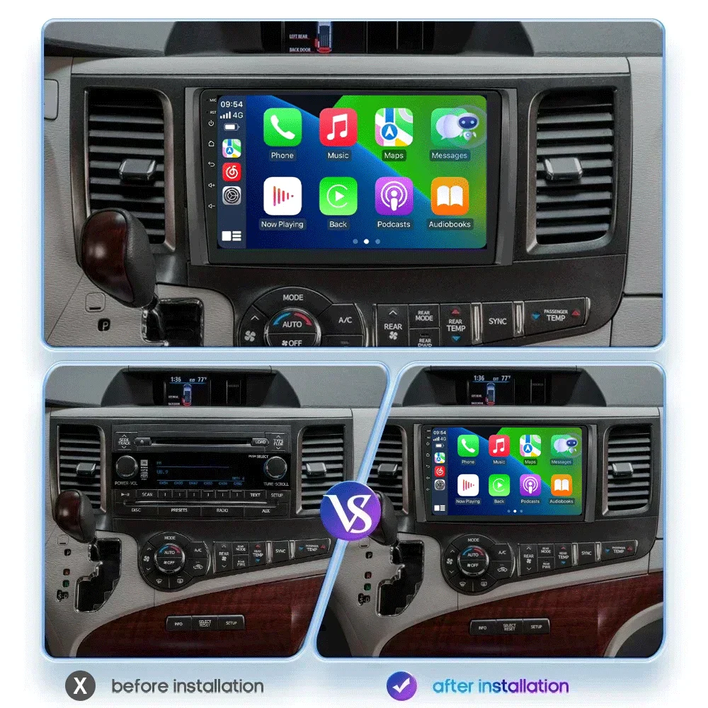 Android 15 для Toyota Sienna XL30 2009 2010-2014 Автомобильный радиоприемник Мультимедийный видеоплеер Навигация Стерео GPS Авто Carplay 8G + 128 ГБ