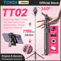 TOKQI Tripod Auto Pop Open Tripod Selfie Stick with Magnetic Bluetooth Remote 1/4'' Screw for Smart Phone Action Camera Shooting