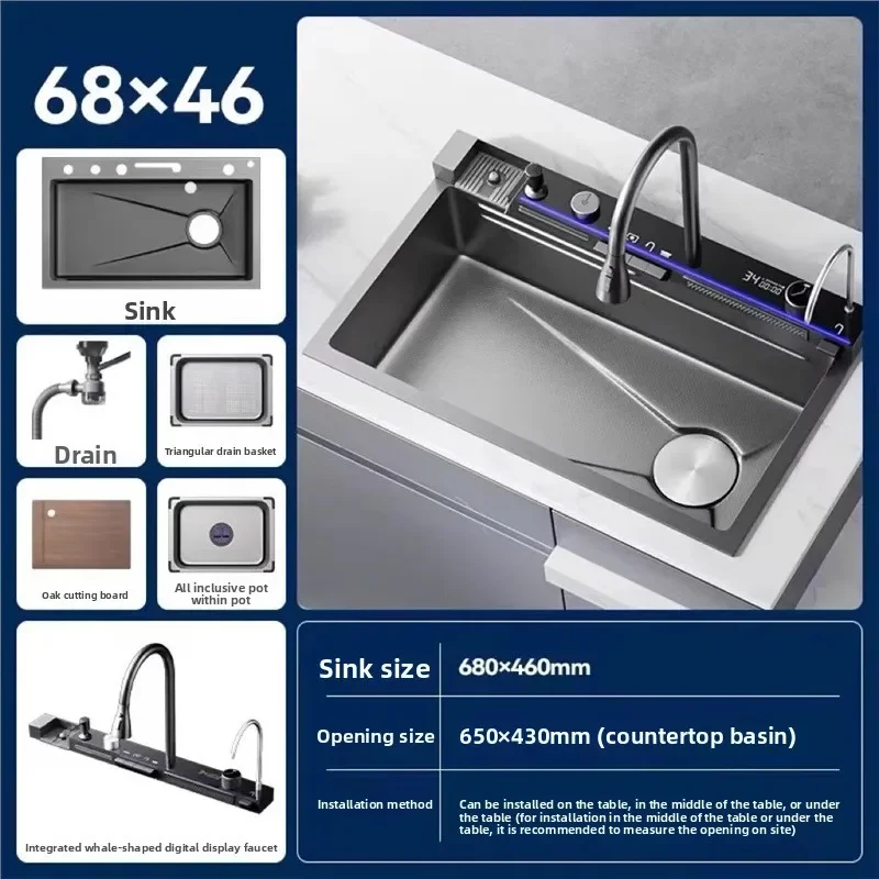 Premium 304 Stainless Steel Kitchen Sink Large Single Bowl with Drain Rack Thick 5 0 Odor Free Whale Design Ready Sink