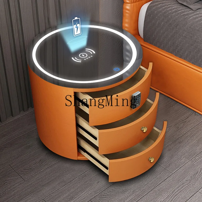 ZYY Fashion Exquisite Round Bedside Table Simple Home  Audio Fingerprint Locked Glass Password Anti-theft Integrated Side Table