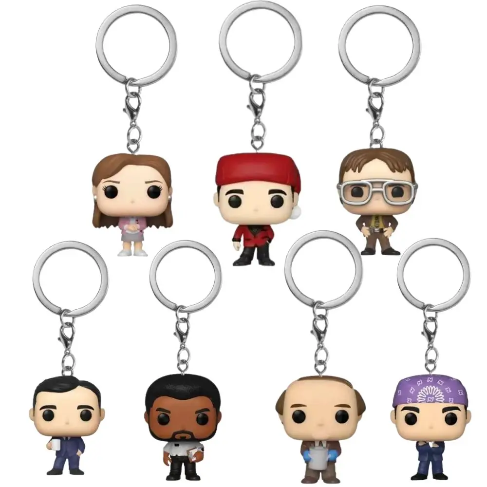 Office Keychain DWIGHT SCHRUTE Darryl Kevin Michael Vinyl Figure Keychain Action Figure Pendants Keyring Toys