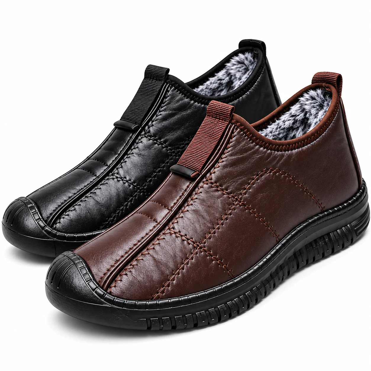 Men's Winter Shoes Faux Fur Lined Casual High Top Sneakers Soft Stitched Upper Non-Slip Rugged Sole Outdoor Walking Shoes