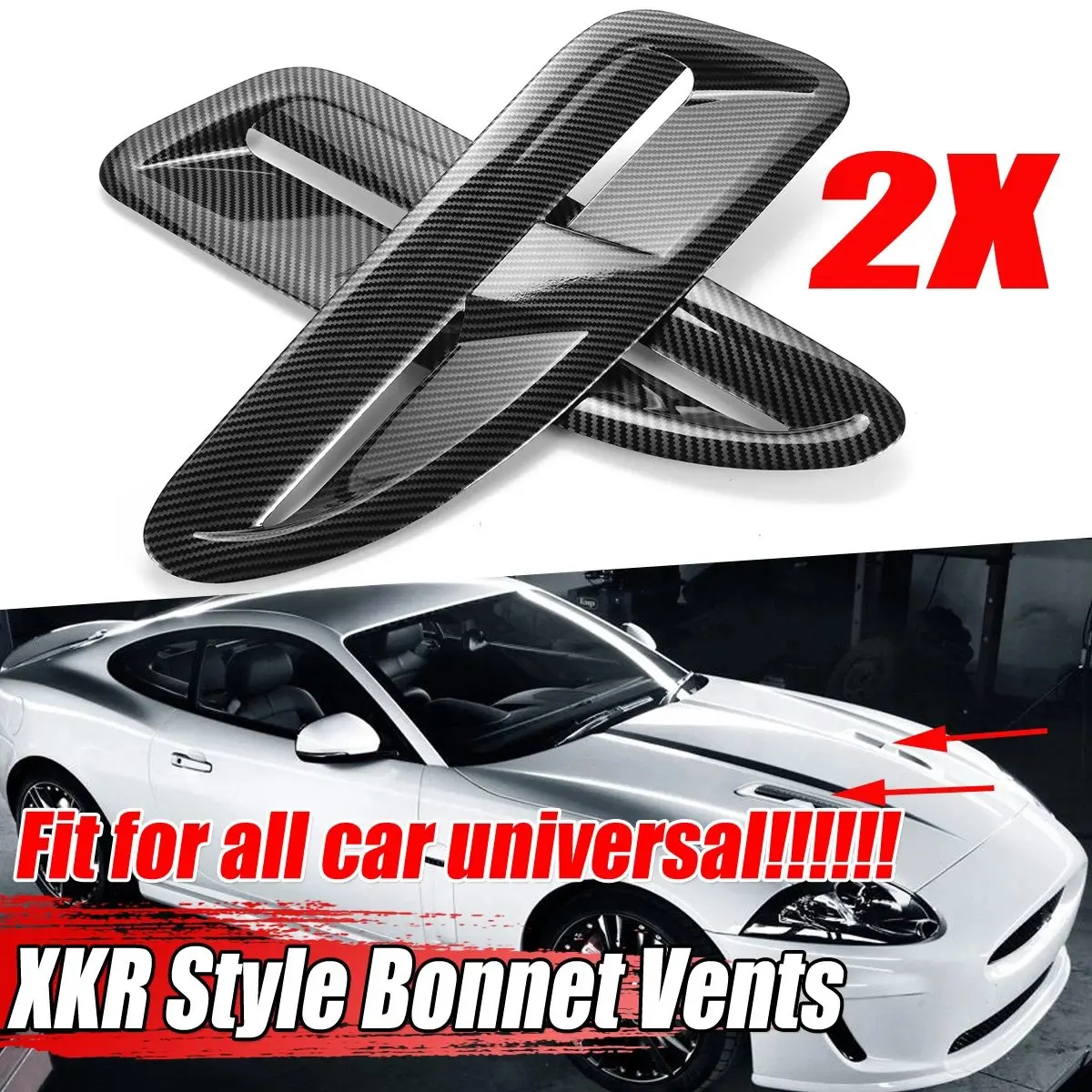 1 Pair XKR Style Universal Car Carbon Fiber Front Hoods Bonnet Vents Air Outlet Cover Trim for Jaguar XKR XK8