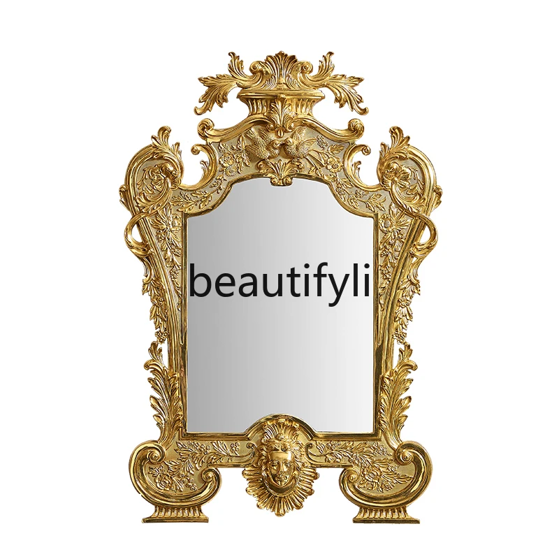 

American high-end entrance all-copper decorative hanging mirror luxury fireplace vanity mirror