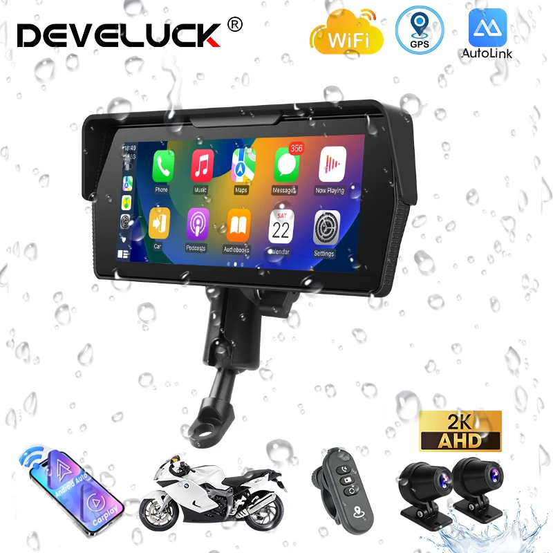 Develuck 6.8 inch  Navigation Motorcycle Waterproof Carplay Display Screen Portable Motorcycle DVR Wireless Android Auto Monitor