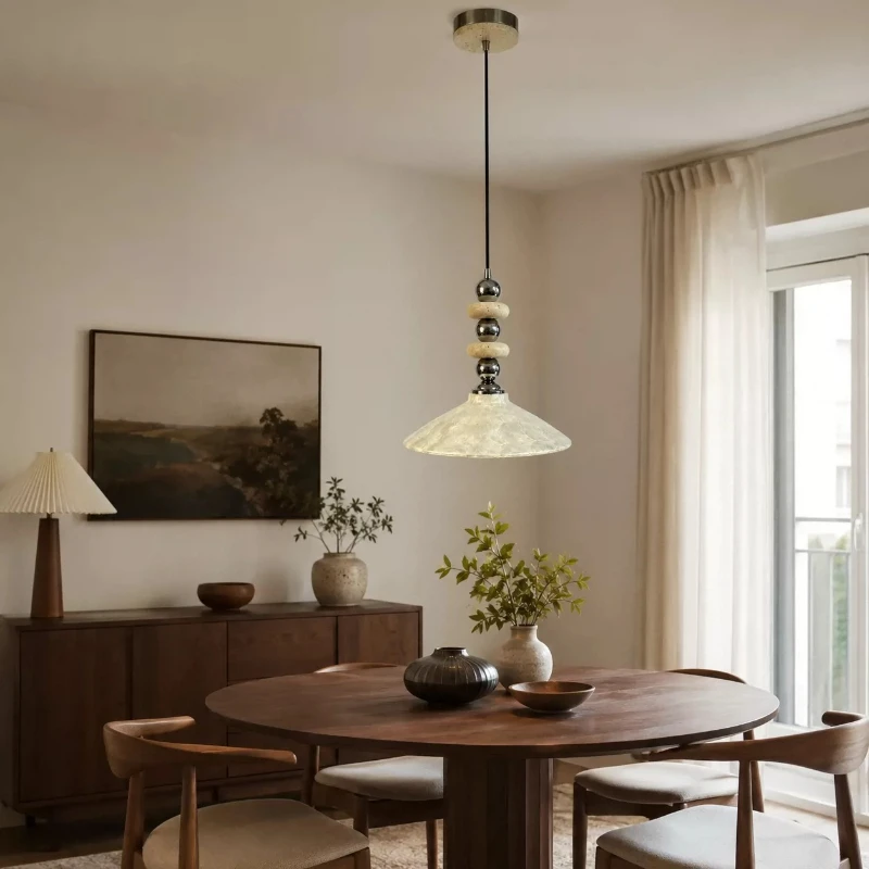Japanese Style Cave Stone Shell Pendant Light Living Room Bedroom Bedside Dining Table Homestay Entrance Advanced Art Decoration
