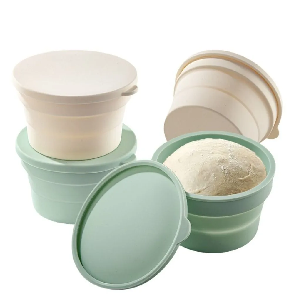 

4pcs with Lid Silicone Pizza Dough Box Multipurpose Foldable Bread Fermentation Basket Stackable Non-Stick