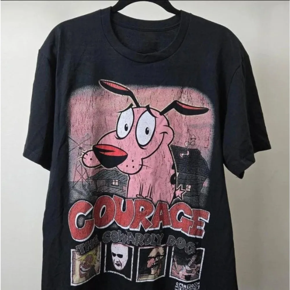 

Summer Vintage Courage The Cowardly Dog Cartoon Print Short Sleeve T-Shirt Retro Graphic Tee 90s Nostalgia Streetwear Clothing