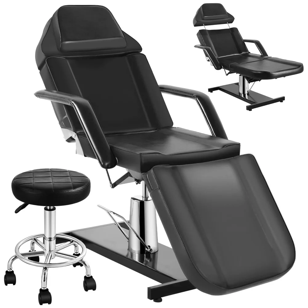 Hydraulic Facial Tattoo Chair Bed 360° Swivel w/ Stool Extended Head Spa Removable Armrests Salon Spa Equipment, Custom