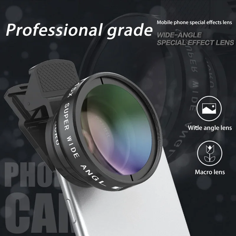 

Объектив камеры телефона Универсальный зажим для фотокамеры Прикрепляемая мобильная дополнительная 0,45X широкоугольный 12,5X супер макрообъектив Комплект для всех