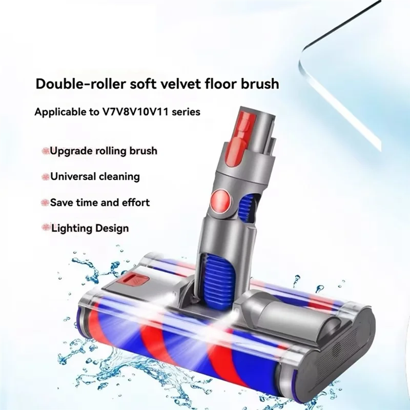 WHYY-Vacuum Motor Head Double Roller Brush For Dyson V7 V8 V10 V11 V15 Electric Floor Brush With LED Light For Hard Floors